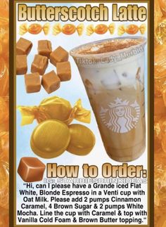 an advertisement for a coffee drink with caramels