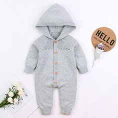 Knitted Sweater Hoodie Romper (2 Colors) - Bitsy Bug Boutique Fall Romper, Jumpsuit Winter, Hoodie Romper, Baby Clothes Sale, Knit Baby Romper, Winter Baby Clothes, Knitted Baby Clothes, Baby Jumpsuit, Long Romper