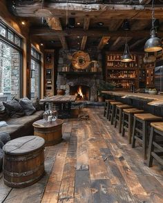 a living room filled with lots of furniture and a fire place next to a fireplace