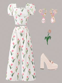 Multicolor Bohemio Collar   Floral,Plantas,Estampado Integral  Embellished No-Elástico Clothes Teen Girl, Shirt And Pants Set, Solid Color Jumpsuits, Puff Sleeve Shirt, Bodycon Dress With Sleeves, Shirt And Pants, Boho Floral, Teen Girls