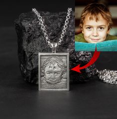 💎 925 Silver Rectangle Custom Photo Medallion Necklace, Relief (Embossed) Personalized Gift, Engraved with your Pictures, Christmas Necklace For Her, Unique Gift For Her💎  Medallion (Relief) necklace is 925 silver and it is custom engraved with your picture and text to be written on the back. For photo eligibility, please first contact us. (Meet your seller. Message Kenan. Use the button.) This medallion is a personal picture relief, and is obtained by embossing on a 925 silver surface. This 925 Silver relief photo medallion, which you can give as a gift to your loved ones, is a permanent and valuable gift that can be passed from generation to generation without spoiling for centuries. When you take our products in your hand, you feel more than the relief of iron money. We are doing reli Portrait Necklace, Jewelry Logo, Christmas Necklace, Photo Necklace, Photo Engraving, Medallion Necklace, Unique Gifts For Her, Loved Ones, Custom Engraving