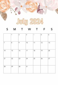 July 2024 Floral wallpaper for  Desk Vacation Planner