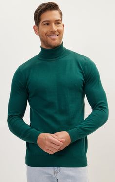 DETAILS Elevate your style with our clean roll neck knit sweater, crafted from a finely textured cotton acrylic blend. Featuring a roll neck and an elegant smooth finish, this sweater is a must-have for the modern man's wardrobe. It's both cozy and versatile, perfect for layering with any of our wool suits to achieve a modern and polished look. Stay sharp and sophisticated effortlessly.SIZE + FITMuscle fit, to find your correct size use the "What's my size" button. COMPOSITION50% Cotton 50% Acry Green High Neck Sweater With Stretch, Green High Neck Stretch Sweater, Green Stretch High Neck Sweater, Green Turtleneck Sweater With Ribbed Cuffs, Classic Green Sweater With Ribbed Collar, Green Turtleneck Top With Ribbed Cuffs, Classic Green Knitted Sweater, Solid Fine Knit Turtleneck, Classic Green Sweater