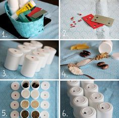 four pictures showing different ways to make paper towels