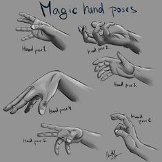 several hands pointing at each other with the words'magic hand poses'written on them