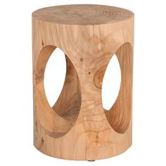 a wooden stool with two holes cut in half to make it look like they are made out of wood