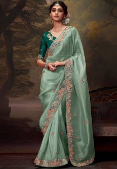 Sea green tissue saree with blouse 5369 Desc: Color : Sea Green Fabric : Organza Tissue Work : Sequence Embroidery Wash Care : Dry clean Sleeve Style : Half Sleeve Long Sleeves : Done only in Custom Stitch Sleeves Lining : Done only in Custom Stitch Bust Size : 32 to 42 Inches Occasion : Ceremonial Durga Pooja Vat Purnima Raksha Bandhan Karwa Chauth Festival Diwali. With Express Free Shipping Buy Designer Sarees - Indian Party wedding and bridal Sea green tissue saree with ... Pista Green Dress Combination, Pista Color Saree With Contrast Blouse, Sea Green Saree With Contrast Blouse, Pista Green Color Combination, Lux Green Saree Contrast Blouse, Pista Green Colour Combination Dress, Light Green Saree With Contrast Blouse, Pista Green Saree Contrast Blouse, Modern Saree Party Wear