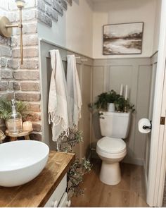 Bathroom Laundry Remodel, Neutral Bathroom Ideas Farmhouse, Reno Small Bathroom, Diy Bathroom Floor Remodel, Cottage Bathroom Makeover, Brick In The Bathroom, Bathroom Cottage Ideas, Farm Cottage Bathroom, Small Master Bath Remodel On A Budget