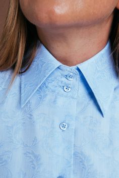 Button Down Shirt For Women, High Collar Blouse, Blue Button Down Shirt, Evening Blouses, French Cuff Shirts, Big Collar, French Cuff, Shirts Women, Collar Blouse