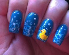 Duck Nail Designs Nailart, Nails With Duck Design, Funny Nail Designs Weird, Nails With Ducks On Them, Rubber Ducky Nail Art, Duck Nail Art Design, Ducky Nails Design, Rubber Ducky Nails, Rubber Duck Nail Art