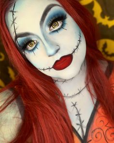 Sallys Makeup Nightmare Before Christmas, Sally From Nightmare Before Christmas Makeup, Sally Eye Makeup Halloween, Sally Make Up Nightmare Before Christmas, Sally Eye Makeup, Nightmare Before Christmas Makeup Ideas, Sally Nightmare Before Christmas Costume Makeup, Sally Makeup Looks, Jack And Sally Makeup