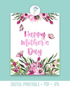 the happy mother's day card with pink flowers and butterflies