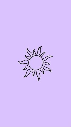 a black and white drawing of a sun on a purple background