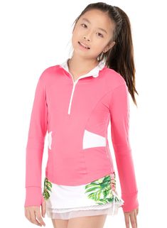 The perfect long sleeve to warm up in for those mornings on the course or court. This 1/4 zip mock neck has retro-inspired color blocking for a sporty look that will get her game going. Love Store, Lycra Fabric, Sport Dress, Dress Gift, Long Sleeves Jacket, Sporty Look, Anime Kawaii, Leggings Shop, Sleeveless Tank