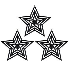 three black and white stars on a white background