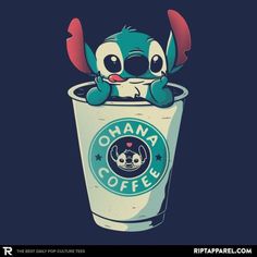 an image of a coffee cup with stitchy characters on it