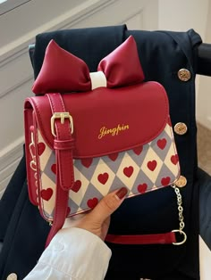 Burgundy Preppy   PU Leather Heart,Letter Square Bag Embellished   Women Bags Intimidating Women Quotes, Intimidating Women, Aesthetic Purses, Heart Purse, Kawaii Bags, Leather Heart, Heart Letter, Girly Bags