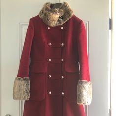 Hardly Worn Beautiful Long Coat Luxury Red Double-breasted Outerwear, Red Fitted Outerwear With Faux Fur Trim, Fitted Red Outerwear With Faux Fur Trim, Red Long Coat, Karen Millen, Long Coat, Jackets & Coats, Womens Sizes, Jackets For Women