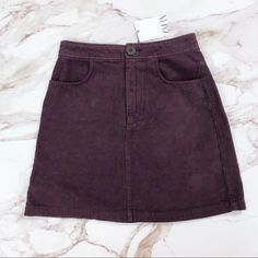 Purple Corduroy Skirt Button Closure New With Tags Size Xs Green Denim Skirt, Asymmetrical Skort, Black Pleated Mini Skirt, Crochet Maxi Skirt, Mini Skater Skirt, Bow Skirt, Tie Dye Denim, Button Up Skirts, Velvet Mini Skirt