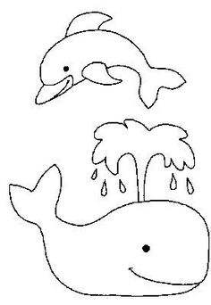 a drawing of two dolphins swimming in the ocean with one dolphin jumping out of the water