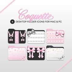 an advertisement for the desktop folders and macbook pro with pink bows on them