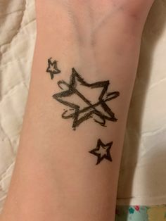 a person with a tattoo on their arm that has five stars in the shape of arrows