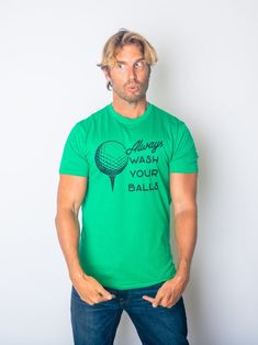 "HERES THE SCOOP ON OUR TEES: -Preshrunk blend consisting of 60% ringspun cotton, 40% polyester, and 100% awesome. -Printed by hand with care using state of the art printing presses and ink. -Fits like a glove. No really, we just got all new mens and womens tees that have a much more modern fit. -High-quality, soft fabric. Feels like wearing a Saturday afternoon! HOW TO LOVE YOUR TEES: -Wash inside out with like colors. -Tumble dry low or hang to dry. -Try not to iron directly over the design. A Moisture-wicking Golf T-shirt For Sports, Team Spirit Golf Tops With Moisture-wicking, Sporty Green Golf Shirt, Moisture-wicking Shirt For Sports Events And Seasons, Moisture-wicking Shirt For Sports Events, Team Spirit Golf T-shirt For Sports Season, Sporty Green Shirt With Letter Print, Sporty Golf T-shirt, Short Sleeve Moisture-wicking T-shirt For Golf