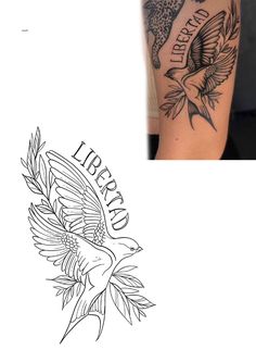 a tattoo with an eagle on it and the words liberty written in black ink above