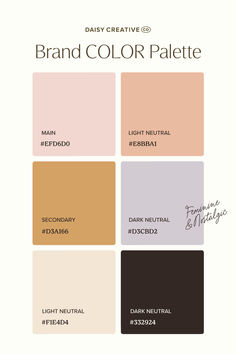 the brand color palette is shown with different colors and names for each product, including dark neutral