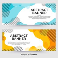 two abstract banners with blue and yellow shapes on the bottom, one is for an abstract banner