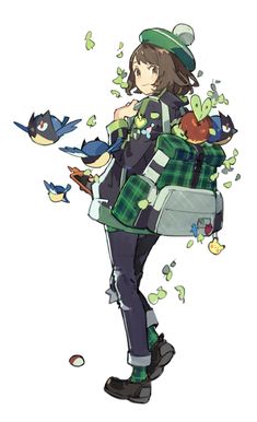 an anime character is holding a bag with birds flying around her and the caption reads,