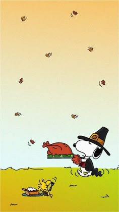 a cartoon dog with a turkey in his mouth and another dog on the ground next to it