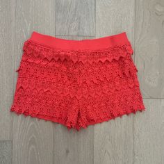 Crochet Fringe Detail Pull On Style Cotton/Modal Circa 2014 Red Lace Trim Summer Bottoms, Pull On Shorts, Crochet Fringe, Womens Shorts, Crochet, Red, Women Shopping, Color