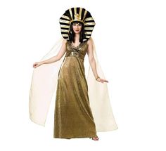 This Cleopatra Egyptian, Roman Goddess adult costume includes a gold pleated lame dress with organza shoulder drapes for a regal look. Make a grand entrance with this lovely Egyptian, Roman, Greek Goddess costume. Also perfect for cosplay, theatrical productions, religious celebrations, toga parties and more. Not included: headpiece, jewelry, shoes. Other Roman, Greek or Goddess costumes and accessories are sold separately on our page – subject to availability. Available in Adult Size XS. Costum Egyptian Queen Costume Plus Size, Gold Cleopatra, Egyptian Goddess Costume, Egyptian Halloween, Toga Costume, Party City Costumes, Toga Party, Roman Costume, Greek Costume