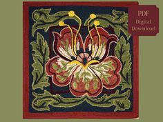 Arise-Rug Hooking Pattern, PDF Digital Download Pattern, Beautiful Floral Design by Orphaned Wool Linen Rug, Rug Hooking Patterns Primitive, Needlecraft Patterns, Rug Hooking Patterns, Punch Needle Patterns, Standard Paper Size, Background Fabric, Small Pillows, Color Balance