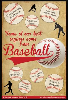 an old poster with baseballs and words on the front, says some of our best sayings come from baseball