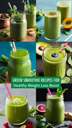 Boost your health and lose weight with green smoothie recipes! These healthy green smoothie recipes for weight loss are nutrient-packed and super easy to make. Try them out for a refreshing, nutritious start to your day! 🌿🍏 Easy Healthy Smoothie Recipes, Best Healthy Smoothie Recipe, Healthy Fruit Smoothies, Healthy Green Smoothies, Healthy Breakfast Smoothies, Green Smoothies, Green Smoothie Recipes