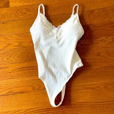 Victoria Secret Pink - Body Suit Cami -W/ Lace Trim - New With Tags ( White Fitted Bodysuit For Daywear, Spring White Bodysuit With Lace Trim, Spring White Lace Trim Bodysuit, Pink Longsleeve, Suit Shirt, Body Suit With Shorts, Pink Bodysuit, Pink Body, V Neck Bodysuit