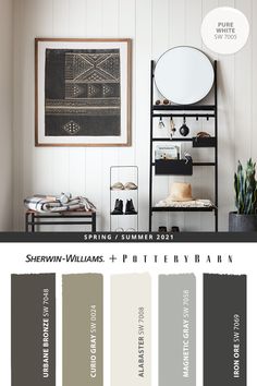 the color scheme for shelving williams's pottery barn is shown in shades of gray,