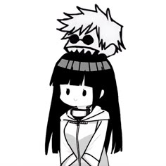 a drawing of a girl with long black hair and a hat on top of her head