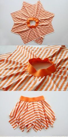 an orange and white striped dress is shown with the bottom half cut out to show how it