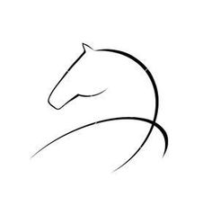 a horse's head is drawn in black ink on a white background, with the word