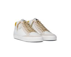 White and yellow Sneaker Sand White Organic cotton upper Vulcanized –black outsole with embossed logo Side comma painted in cotton white Honey gold counter-back Two laces: 1st pair: ginger - 2nd pair: white pristine Modern style Sneaker releases White Honey, Yellow Sneakers, White High Tops, Sneaker Release, Embossed Logo, Golden Goose Sneaker, High Top, Modern Style, High Tops