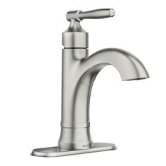 a brushed steel faucet with no handles