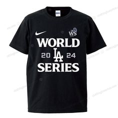 a black shirt with the words world series written on it and white letters that read,