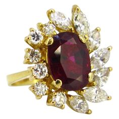 Engagement Ring Ruby, Vintage Cluster Ring, Ring Ruby, The Perfect Engagement Ring, Cushion Cut Engagement Ring, Cluster Rings, Marquise Cut Diamond, Yellow Gold Engagement, Diamond Cluster Ring