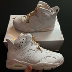 Nike Air Jordan 6 Retro “Gold Hoops" Pink White Dh9696-100 Women’s Size 7-10 Brand New Missing Lids White And Pink Jordans, Pink Retro Jordans, Pink Jordan Sports Shoes, Jordans 6, Jordan 16, Jordan 6 Rings Pink, Jordan Shoes For Men, Summer Dresses Shoes