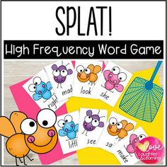 a pile of sight words with the word splatt on them, and an image of