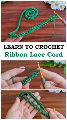 crochet ribbon is being used to make a christmas tree ornament