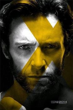 the x - men movie poster with wolverine's face painted yellow and white on it